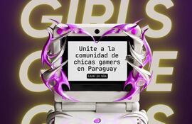 Diseño gráfico moderno con dispositivo de videojuego blanco y púrpura y textos invitando a unirse a la comunidad gamer.