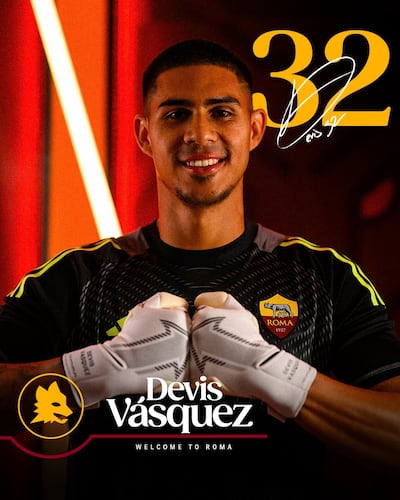 De esta forma, el portero colombiano, Devis Estiven Vásquez Llach (27 años), fue anunciado oficialmente en la Roma de Italia. (Foto: @OfficialASRoma)