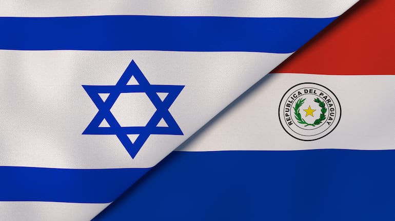 Banderas entrelazadas de Israel y Paraguay como símbolo de la paz que promueven ambos países.