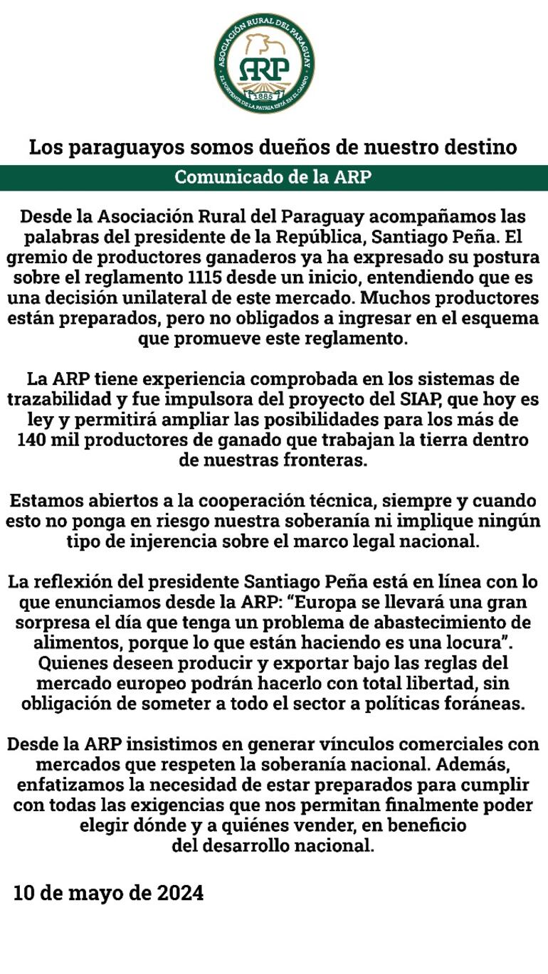 Comunicado de la ARP.