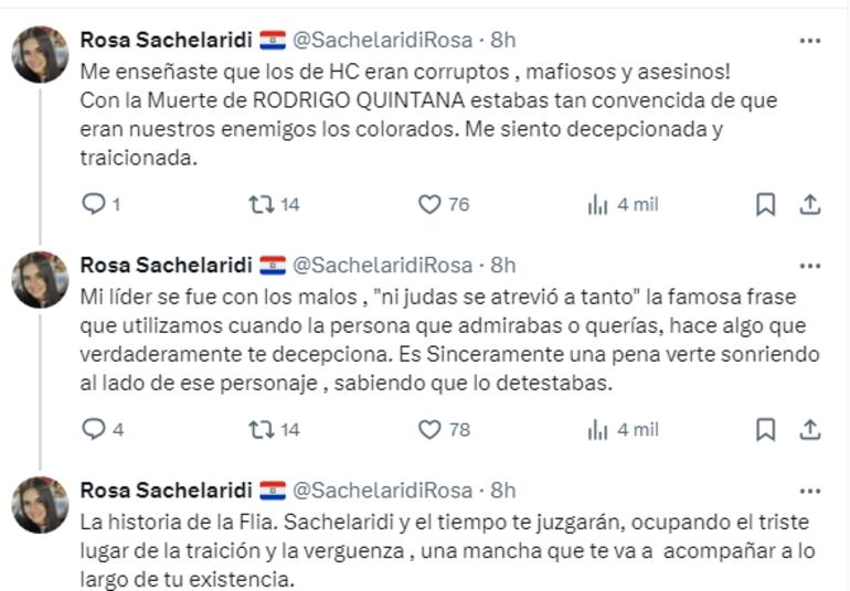 Publicación en X de la prima de Jacqueline Sachelaridi.