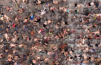 Masiva manifestación de ciclistas en Guadalajara, estado de Jalisco, México.