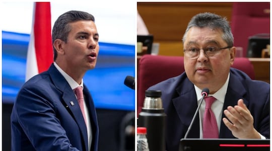 El presidente de la República, Santiago Peña (ANR-HC) y Gustavo Leite, senador con permiso (ANR-HC), actual embajador paraguayo en Estados Unidos de América.