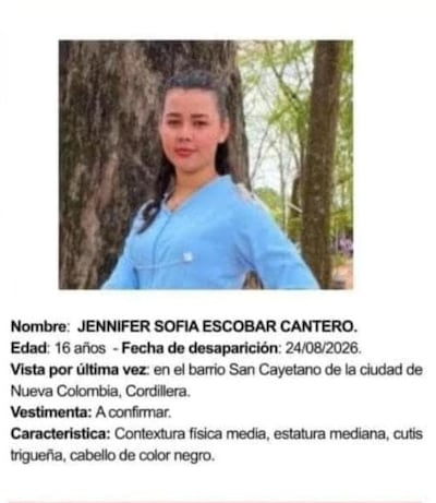 Buscan a adolescente de 16 años desaparecida en Nueva Colombia