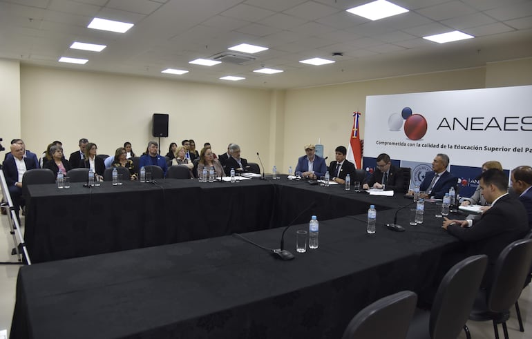 Académicos, médicos y autoridades del Cones y la Aneaes, durante el encuentro sobre Medicina, esta mañana.