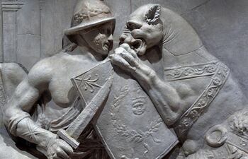 Gladiador romano con león. Imagen ilustrativa.