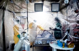 Puesto de atención de enfermos de ébola en Beni, uno de los países del centro de África afectados por esta enfermedad, que posee un elevado índice de letalidad, de hasta el 50%.