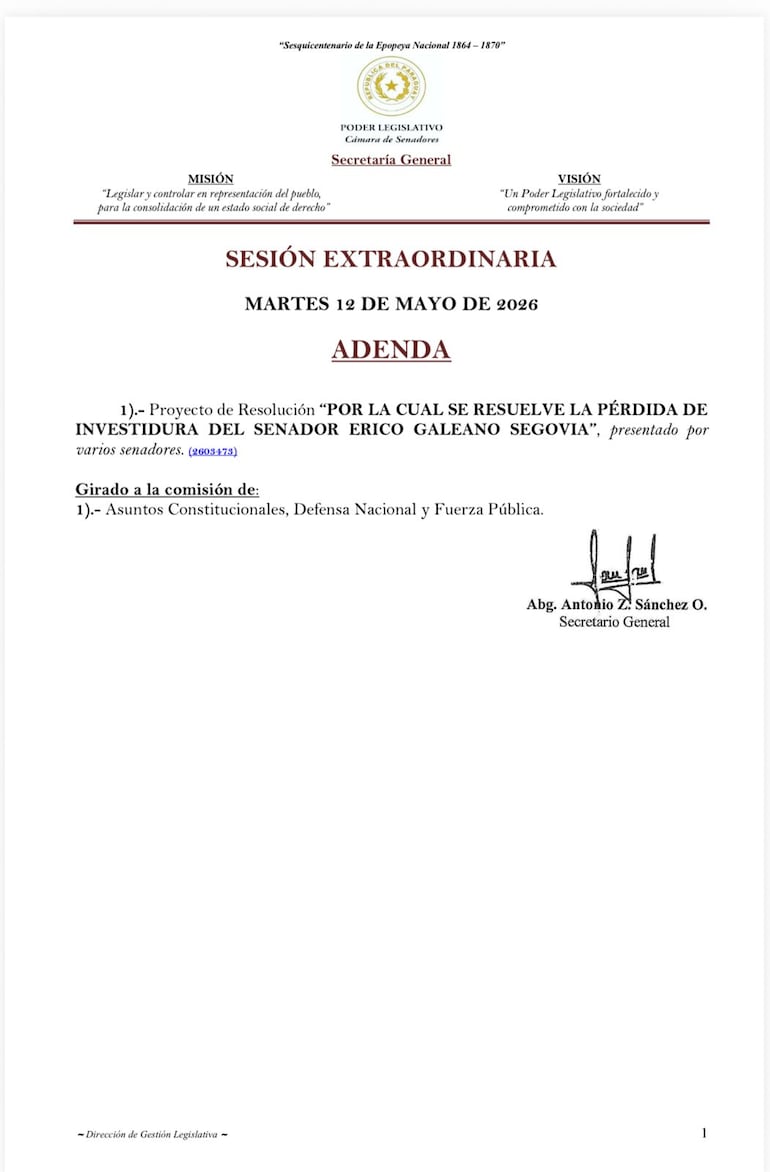 Pérdida de investidura de Erico Galeano (ANR, HC).