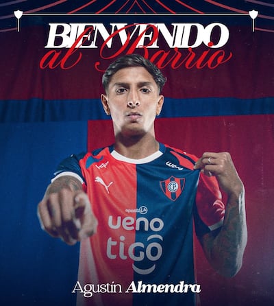 Con esta imagen, Cerro Porteño anunció oficialmente el fichaje del mediocampista argentino, Agustín Ezequiel Almendra (26 años).