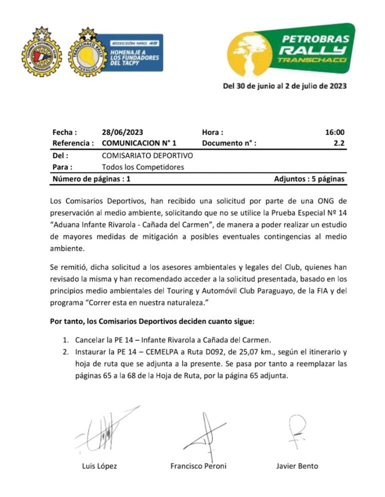 El comunicado del Touring