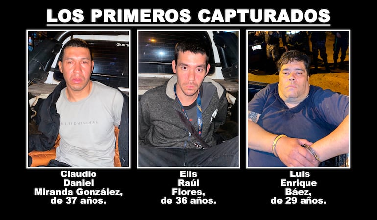 Claudio Daniel Miranda González, Elis Raúl Flores y Luis Enrique Báez, capturados en Capiatá tras un asalto en Itauguá.