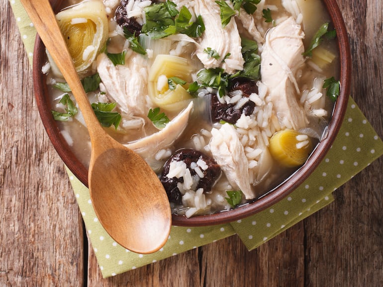 Cock-a-leekie soup.