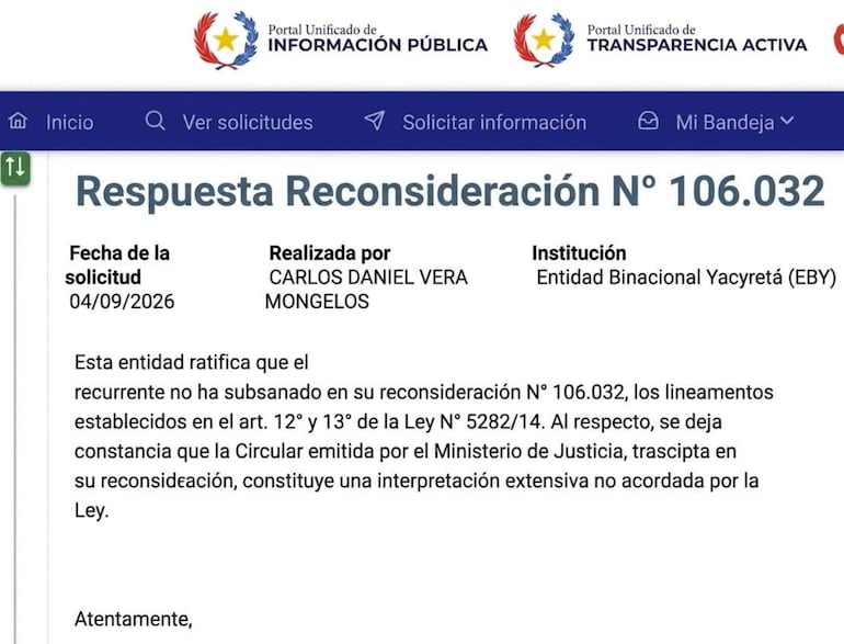 La EBY desacreditó al propio Ministerio de Justicia para evitar dar información de funcionarios.