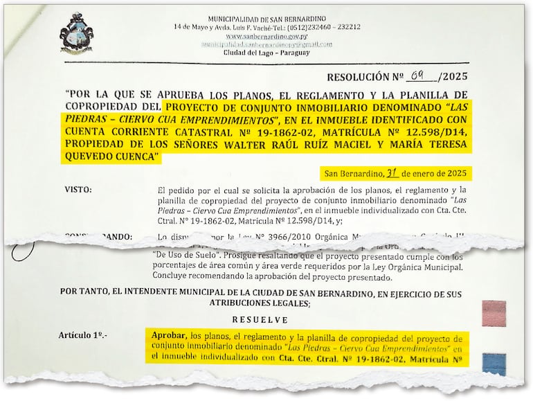 Resolución Nº 69/2025, del 31 de enero de 2025, firmada por el intendente Emigdio Ruiz Díaz.