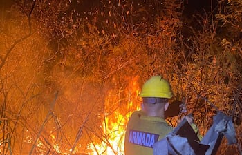 vImágenes del gran incendio registrado ayer en Nueva Asunción. Militares capacitados estuvieron durante muchas horas trabajando hasta controlar las llamas.