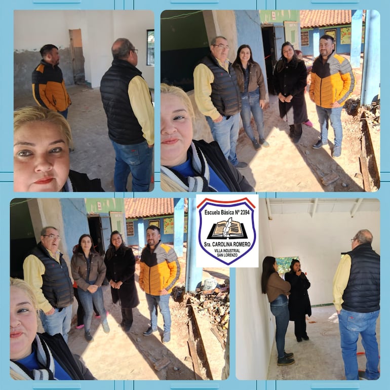 Una imagen difundida por autoridades de la institución de la Escuela Carolina Romero, muestra al dueño de la Constructora Pereira Thalmann S.R.L., Enrique Javier Pereira Thalmann en una visita a la institución.
