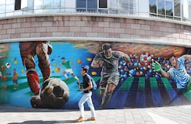 Mural de fútbol en Ciudad de México, México, sede del Mundial 2026.