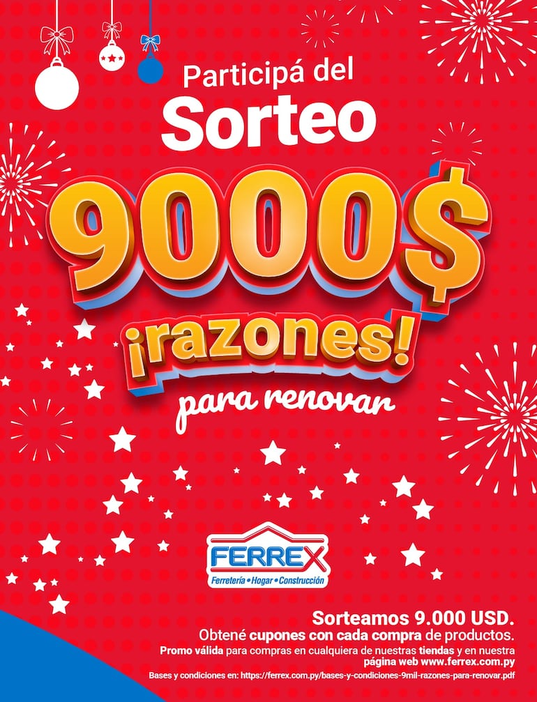Además de los descuentos, cada compra en Ferrex permite participar del sorteo de USD 9.000 en premios en efectivo.