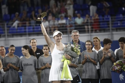 ATHENS (Greece), 19/07/2026.- Czech tennis player Barbora Krejcikova celebrates her victory over Greek tennis player Maria Sakkari in the womens singles final of the Vanda Pharmaceuticals Athens Open in Athens, Greece, 19 July 2026. (Tenis, Grecia, Atenas) EFE/EPA/YANNIS KOLESIDIS