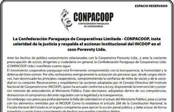 Comunicado de la Confederación Paraguaya de Cooperativas Limitada - CONPACOOP.