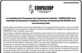 Comunicado de la Confederación Paraguaya de Cooperativas Limitada - CONPACOOP.