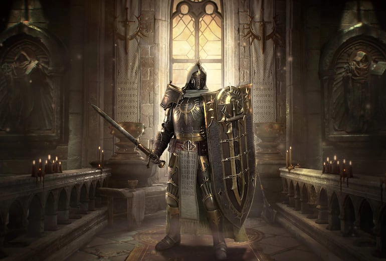 Espada y arma de la expansión 'Lord of Hatred' de 'Diablo IV' sobre un fondo oscuro.