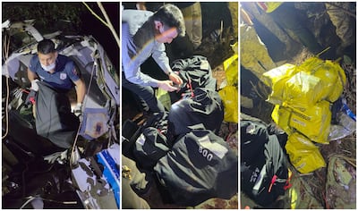 Las bolsas de dinero recuperadas anoche del avión que se estrelló en Minga Guazú.