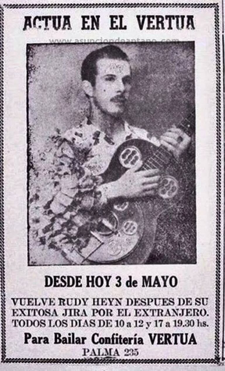 Afiche sobre la actuación de Rudy Hein en el Vertua.