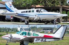 Los aviones Cessna, con matrícula ZP-BEE (arriba), y Beechcraft, con matrícula ZP-BJL (abajo), utilizados para el traslado de valores de Prosegur. El primero es el que se estrelló en Minga Guazú.