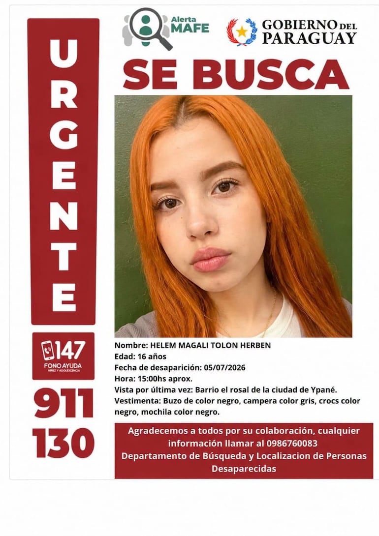 Helem Magali Tolon Herben (16) se encuentra con paradero desconocido.