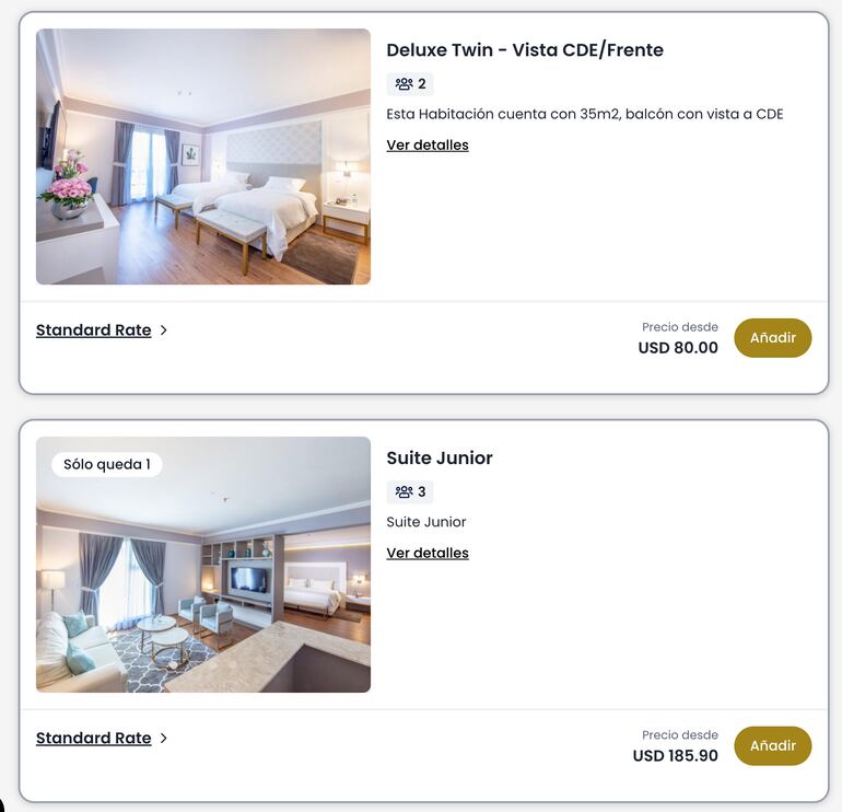 Precios de las habitaciones y suites del hotel Bisinii.