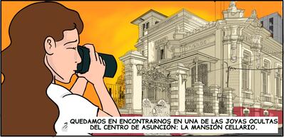 Uno de los cuadros del cómic "Postales de Asunción", que busca destacar el patrimonio arquitectónico de la capital del país.