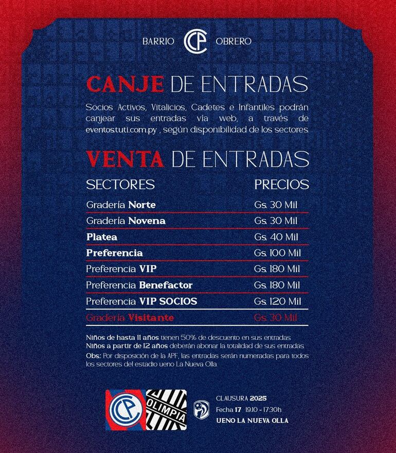 Precios de entradas para el Superclásico, lanzado por Cerro Porteño