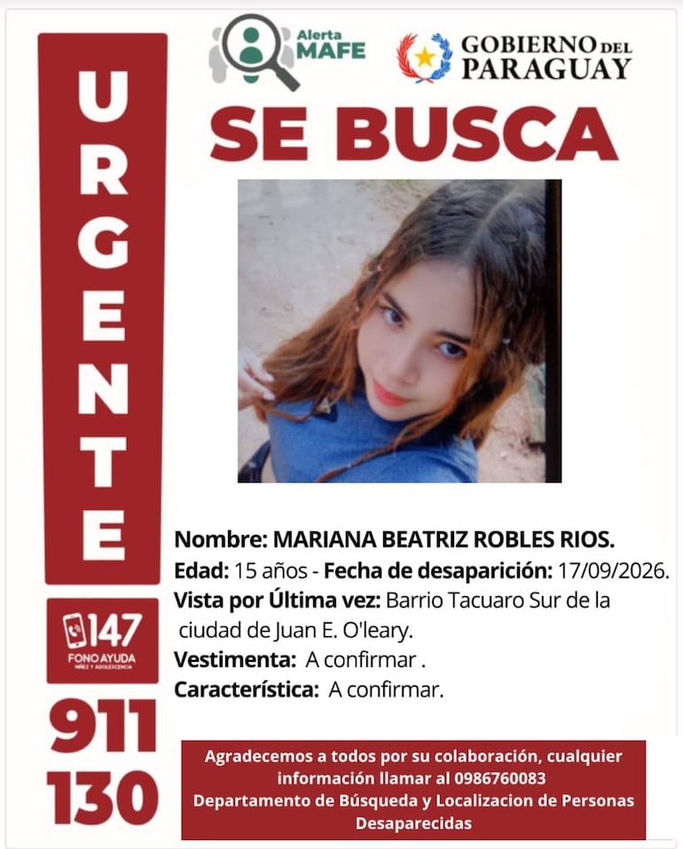Afiche difundido por las autoridades sobre la desaparición de Mariana Beatriz Robles Ríos (15)