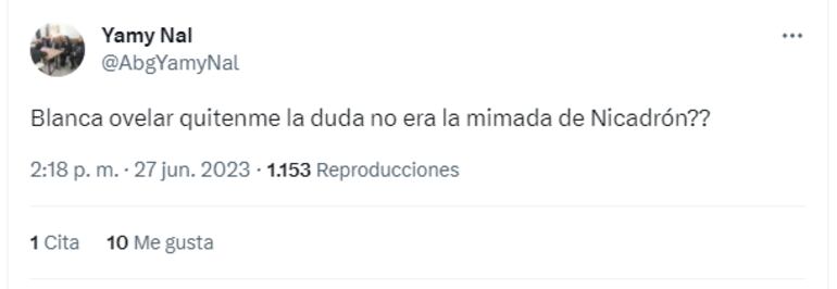 Tweet de Norma Aquino, "Yami Nal", senadora electa por el Partido Cruzada Nacional, en el que arremetió contra la senadora colorada independiente, Blanca Ovelar, quien estaría buscando el apoyo de la oposición para presidir el Congreso.