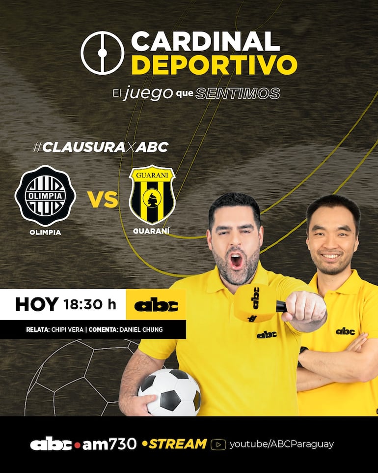 Olimpia vs. Guaraní, por ABC Cardinal 730 AM y ABC Paraguay en Youtube.