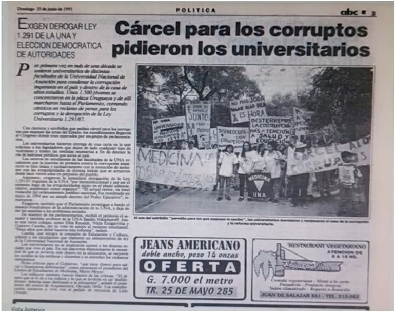 Nota de cobertura de ABC Color del domingo 25 de junio de 1995 (Archivo ABC Color)