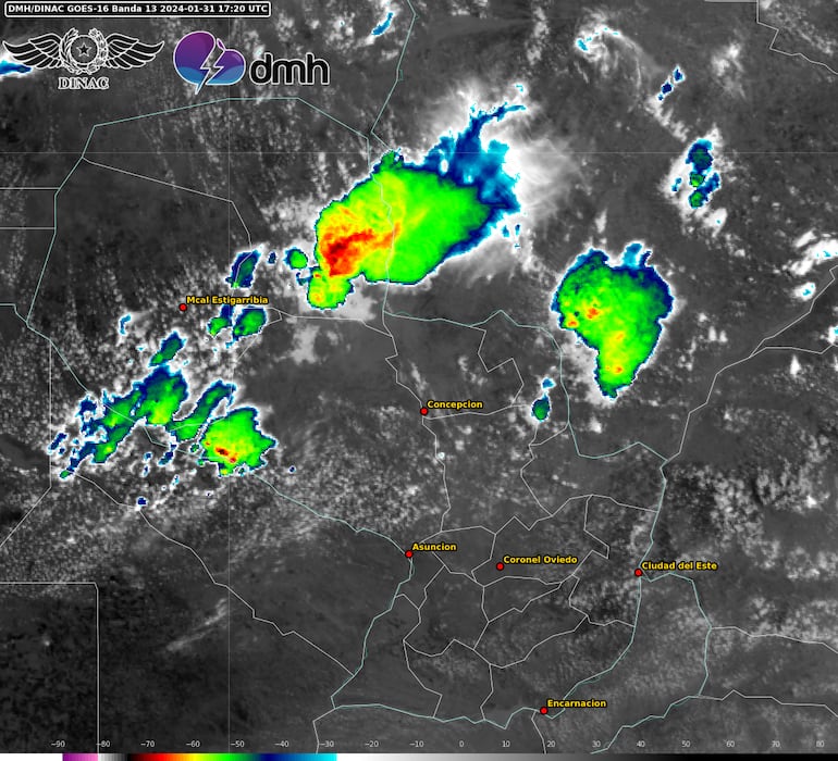 Núcleos de tormenta sobre el territorio nacional.