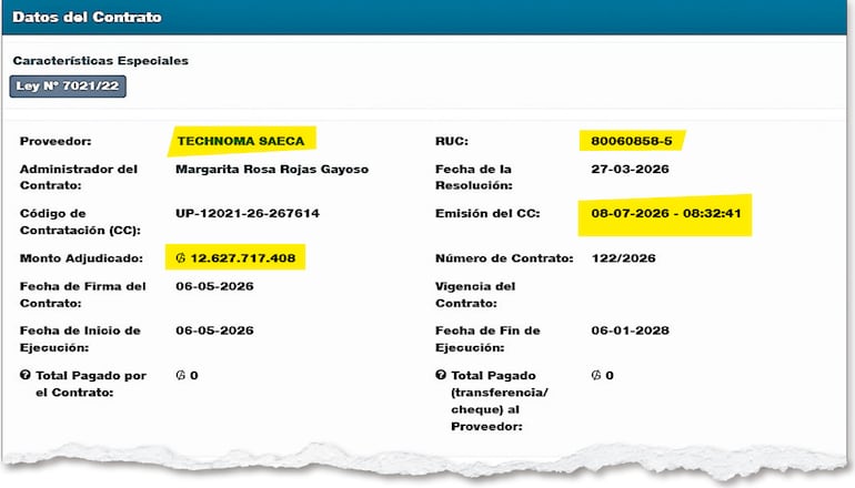 El contrato fue confirmado en julio pasado con la asignación del Código de Contratación.