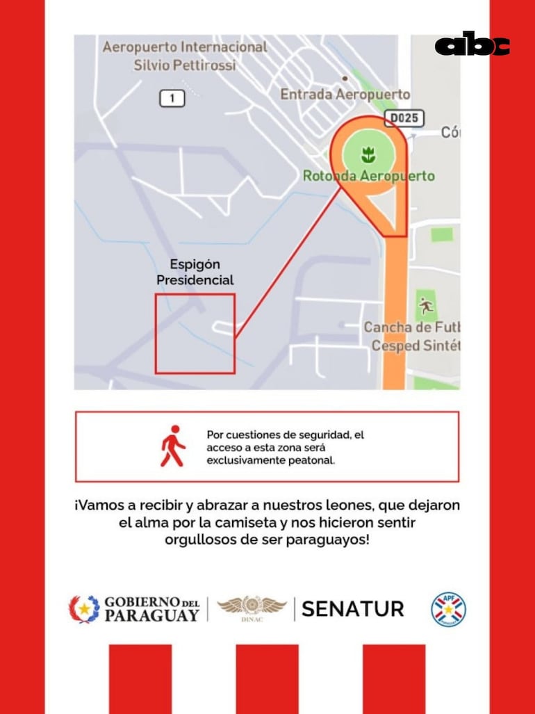 La Dinac informó dónde será el recibimiento a los jugadores de la selección en el Aeropuerto Silvio Pettirossi. La llegada está prevista a las 6 de la mañana.