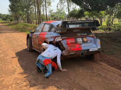 El Hyundai 20 N Rally1 del belga Thierry Neuville tras el abandono en el Rally del Paraguay 2026.