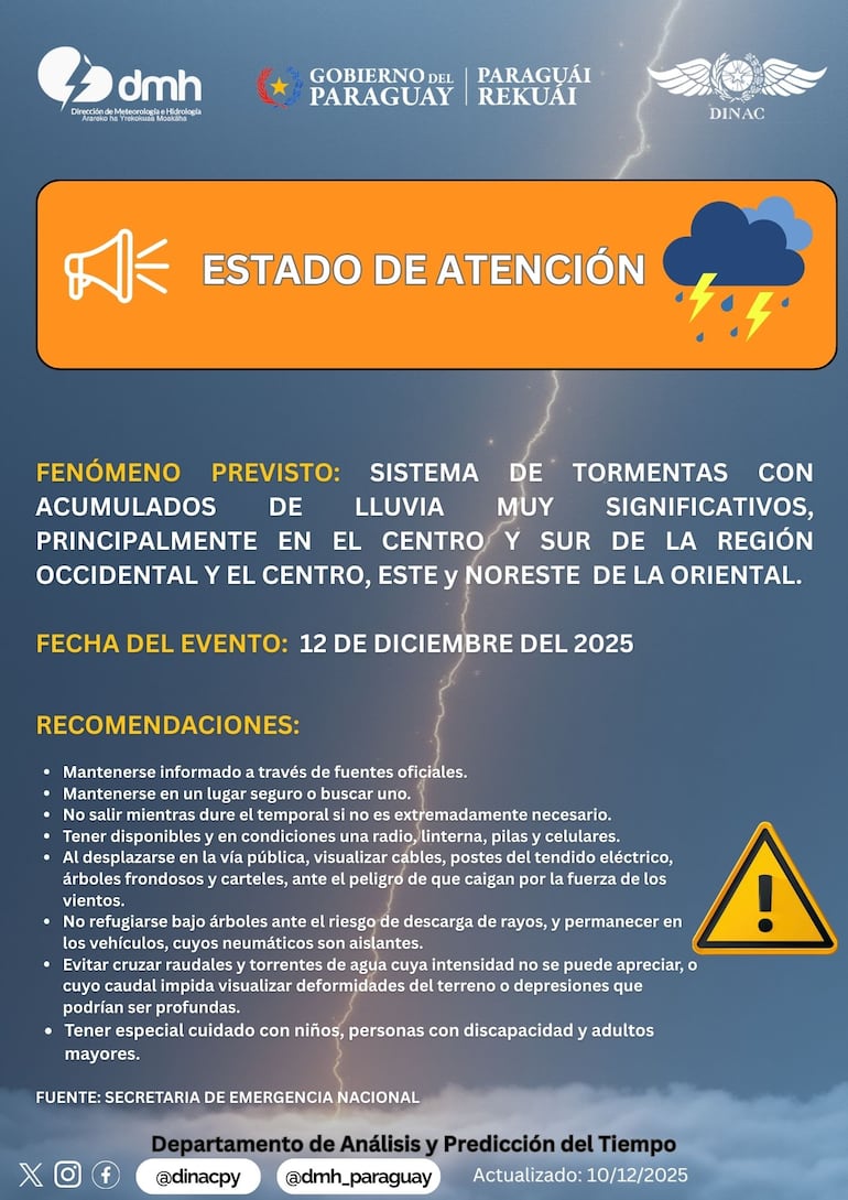 Aviso emitido ayer por la Dirección de Meteorología con una serie de recomendaciones.