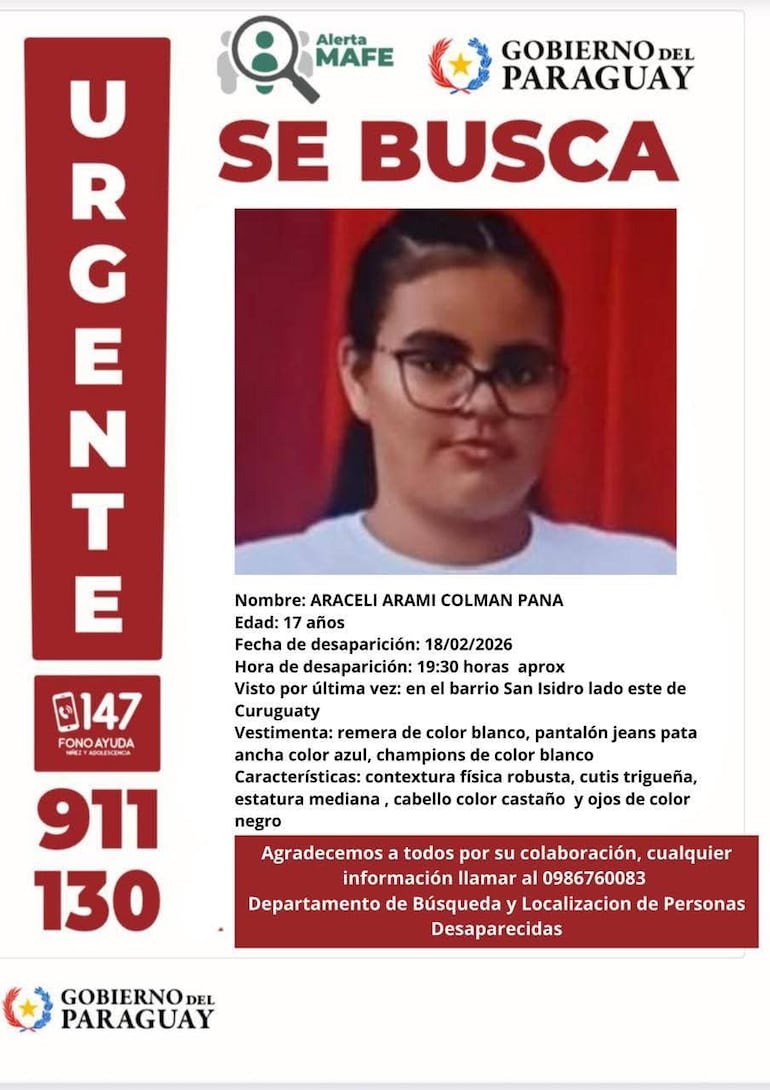 Foto de Araceli Colmán, adolescente desaparecida