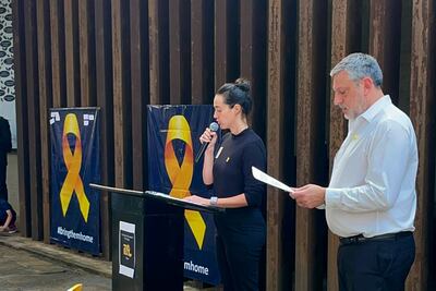 Acto para conmemorar el 7 de octubre, "Sábado Negro", día de la invasion a Israel en el 2023. Talor Shamash, cónsul de Israel en Paraguay y Humberto Ismajovich presidente del CRIP.