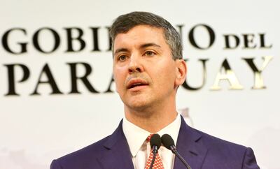 Santiago Peña presidente de la República durante la conferencia de prensa tras la crisis desatada en la penitenciaría nacional de Tacumbú.
