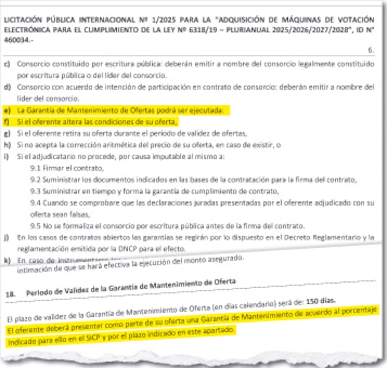 El PBC establecía el mecanismo para la ejecución de la garantía del mantenimiento de ofertas.