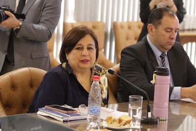La senadora Esperanza Martínez (PPC) y Lider Amarilla (PLRA) asisten a una reunión de la Mesa Directiva en la Cámara de Senadores.
