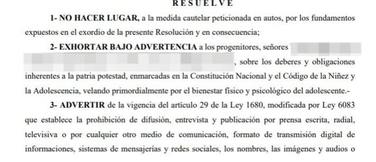 Parte de lo resuelto por la jueza Shirley Vanessa Arévalos tras la denuncia por discriminación de la alumna trans.