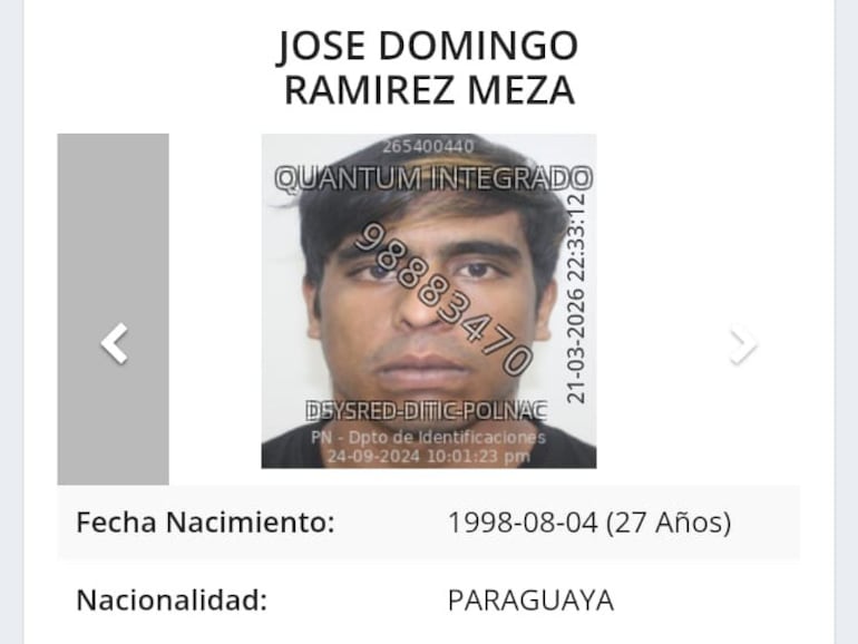 Ficha policial del prófugo José Domingo Ramírez Meza.