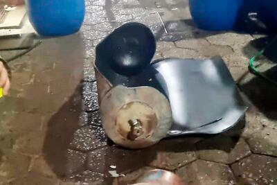 Estado en que quedó la garrafa de amoníaco tras la fatal explosión en la planta de Ochsi.